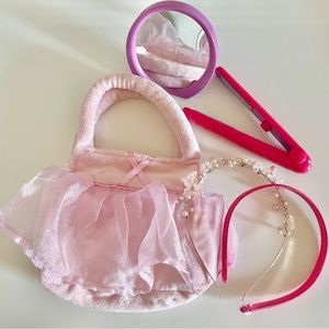BUNDLE Headband beads flower jewels Imagination hair salon play purse mirror set